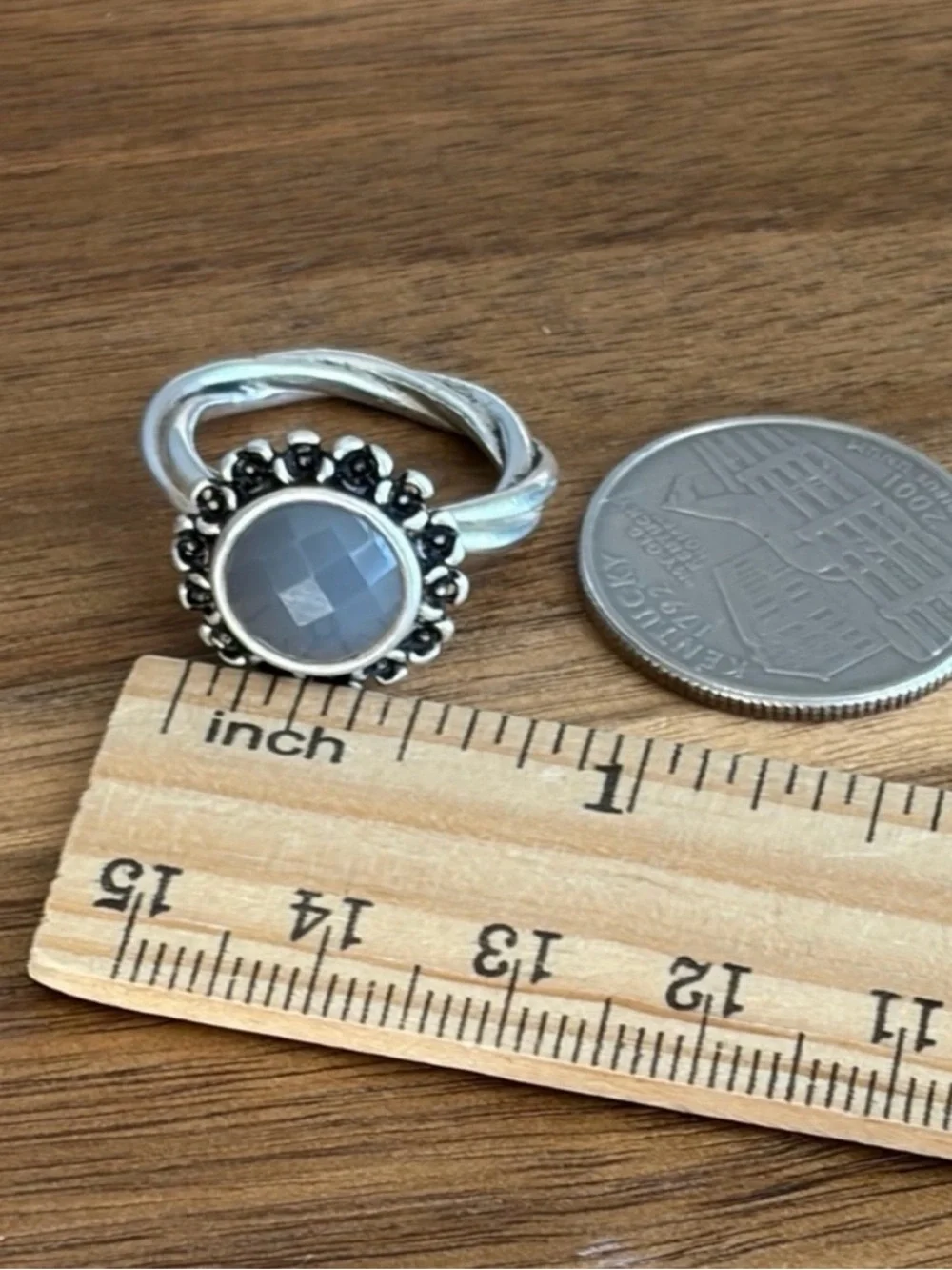Pandora Sterling Silver 925 Grey Moonstone Flower Ring Size 7.25 7.5 or so